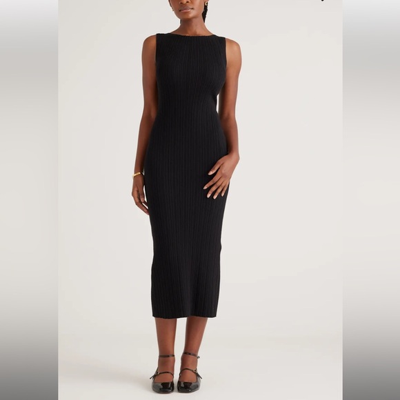 Quince Dresses & Skirts - Quince Black Cotton Cashmere Ribbed Sleeveless Midi
Dress Size Small